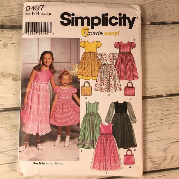 Simplicity 9497 Sewing Pattern Girl's Dresses w/Purse Patterns Sz HH (3, 4, 5, 6 - Picture 1 of 10